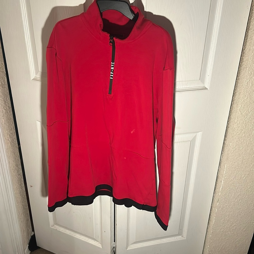 Express NYC 1/4 Zip Athletic Top Sweatshirt Mens Large Red Black Trim Mock
